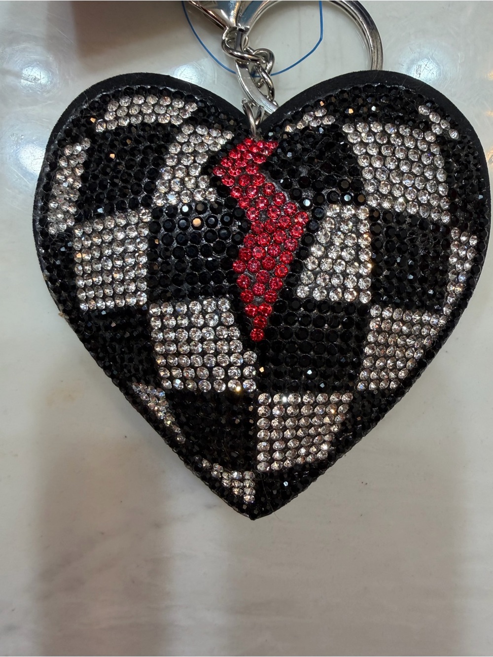 Crystal Heart Keychain Charm in Black, Silver & Red